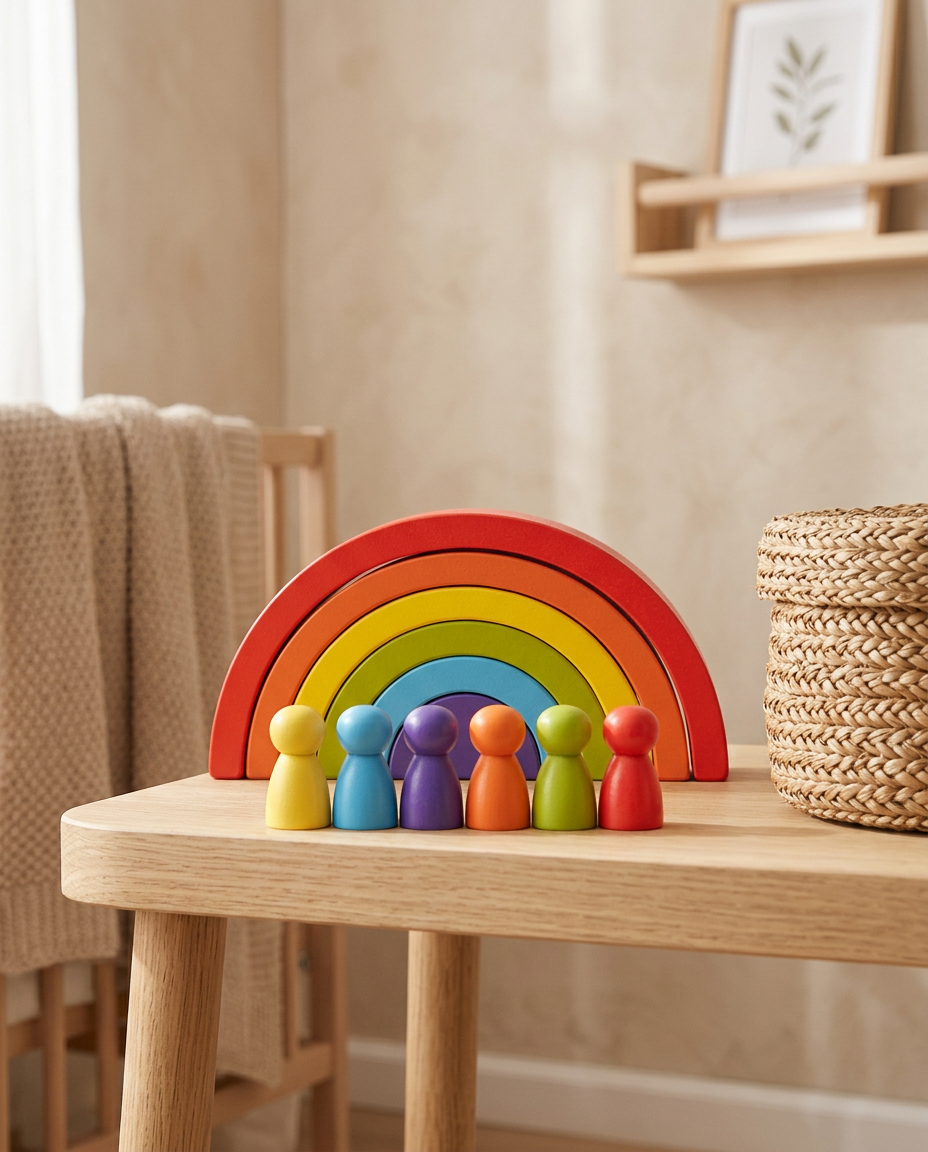 Arcoíris Montessori de Madera con 6 Muñequitos