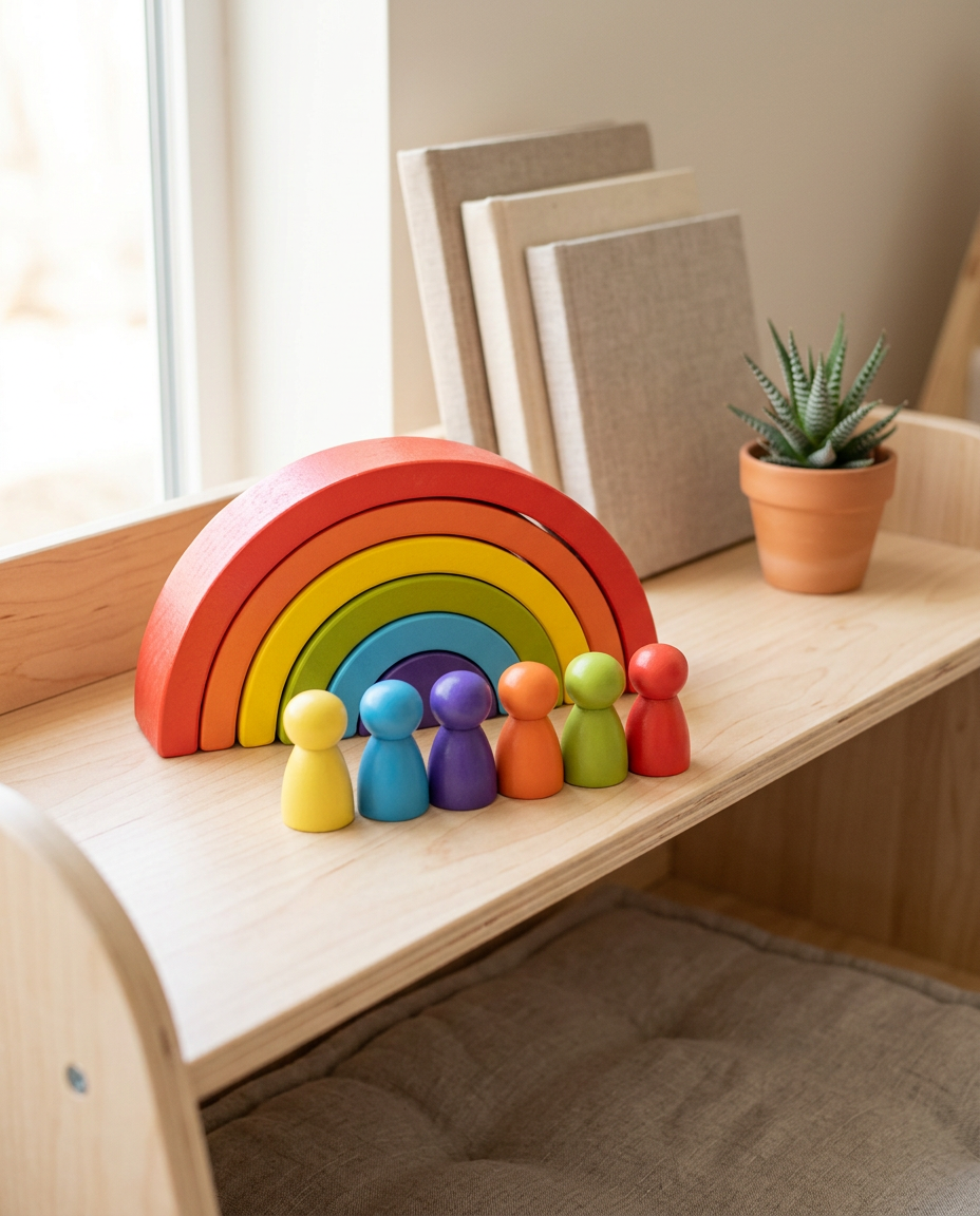 Arcoíris Montessori de Madera con 6 Muñequitos